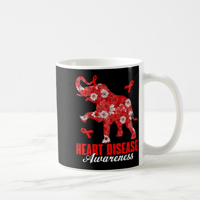 Mug Éléphant Floral & Ruban Rouge Mois de la Maladie C (Droite)
