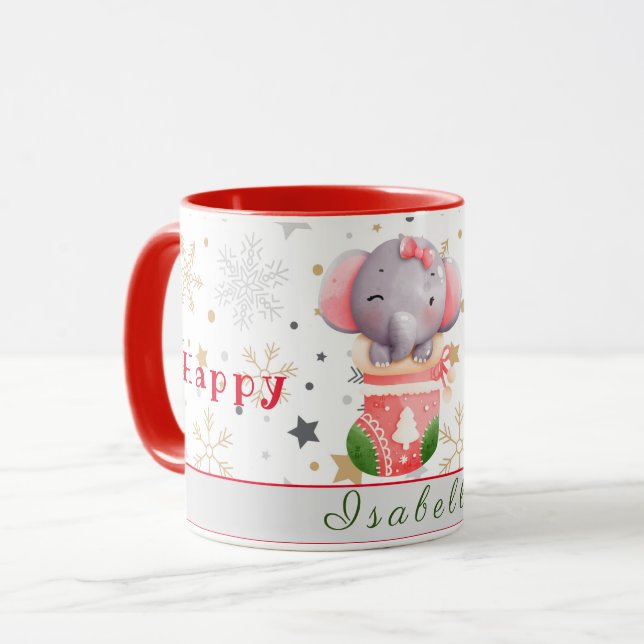 Mug Elephant Holidays Personnaliser Texte et nom (Devant gauche)