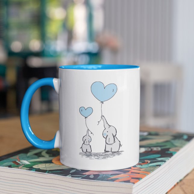 Mug Elephant Maman & Bébé Bleu Baby shower de la fête  (Créateur téléchargé)
