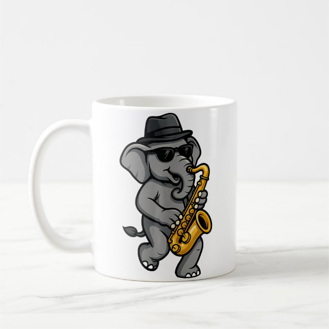 Mug Éléphant Mignon Jouant du Saxophone Éléphants Musi (Gauche)