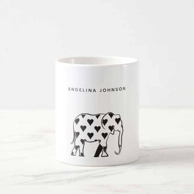 Mug Éléphant, motif minimal noir et blanc nom (Centre)
