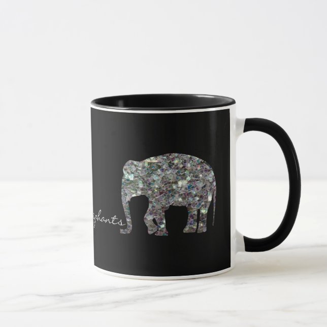 Mug Éléphant pailleté en mosaïque argentée scintillant (Droite)