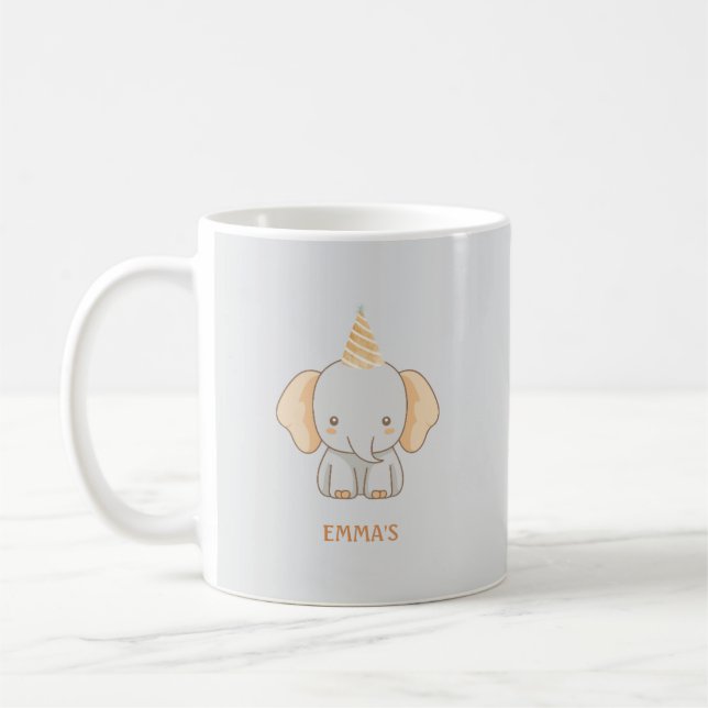 Mug Éléphant Personnalisé Enfant Mignon Nom (Gauche)
