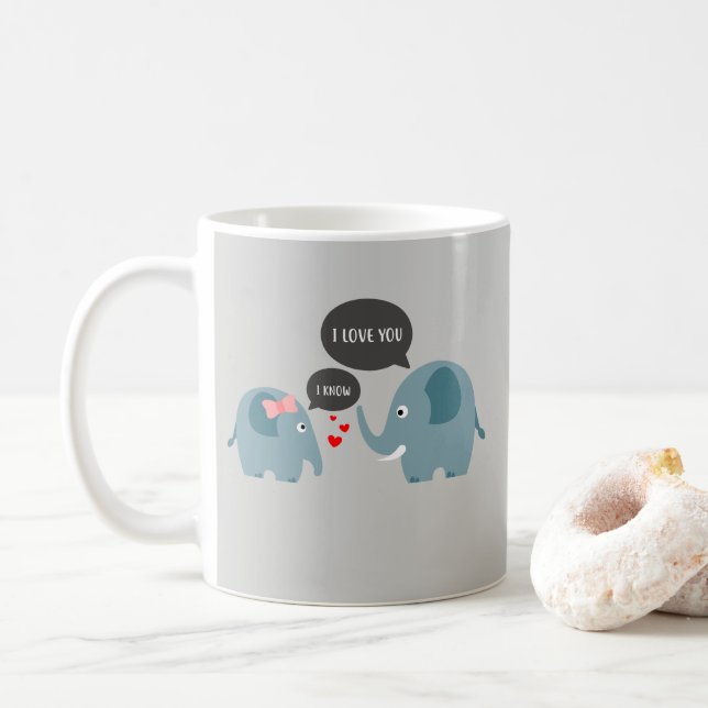 Mug Éléphant romantique : Je t'aime, je sais (Avec donut)