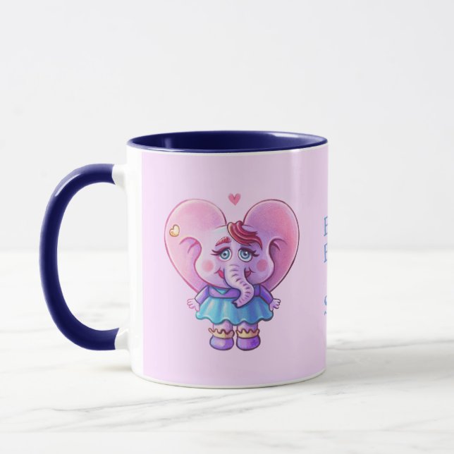 Mug Eléphant rose mignon dans l'amour (avec votre nom) (Gauche)