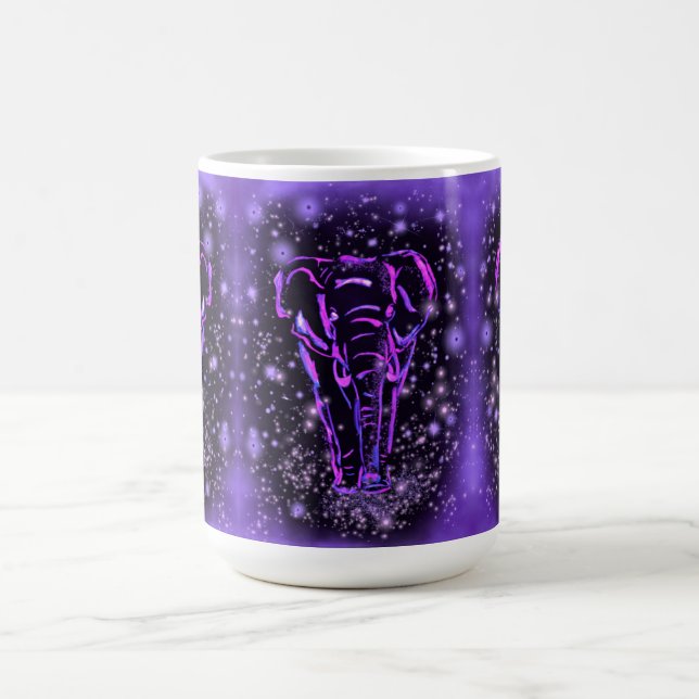 Mug Eléphant Rose Violet Magique Marchant À La Nuit ét (Centre)