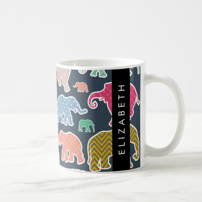 Mug Eléphants colorés, Motif d'éléphants, Votre nom (Droite)