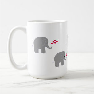 Mug Éléphants Gris avec Jets de Cœurs Rouges