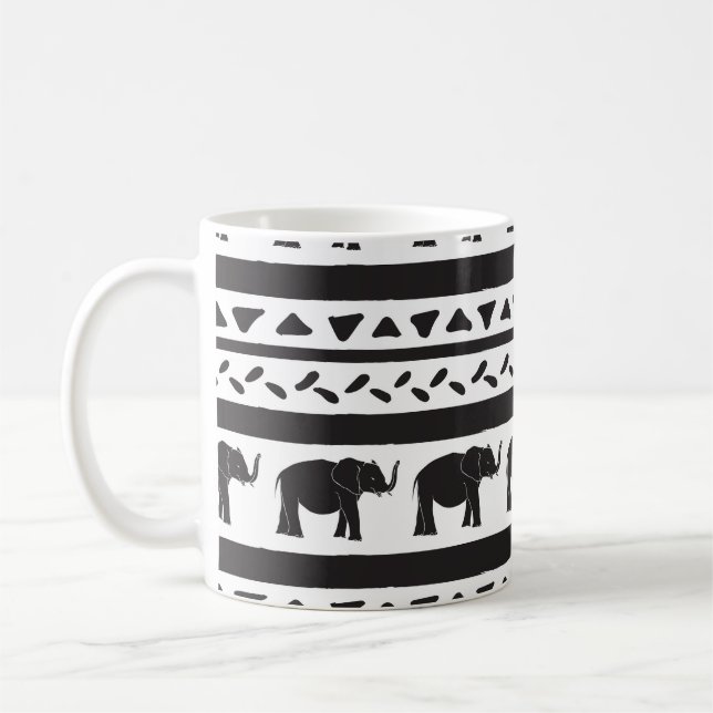 Mug Eléphants, lignes, triangles, sans couture décorat (Gauche)