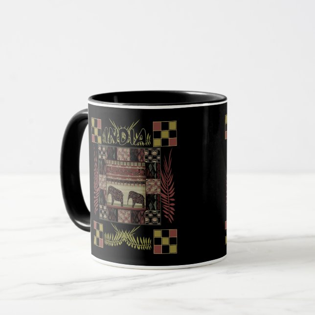 Mug Éléphants patchwork ethnique Inde  (Devant gauche)
