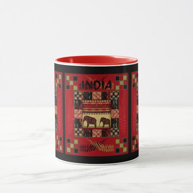 Mug Éléphants patchwork ethnique Inde  (Centre)