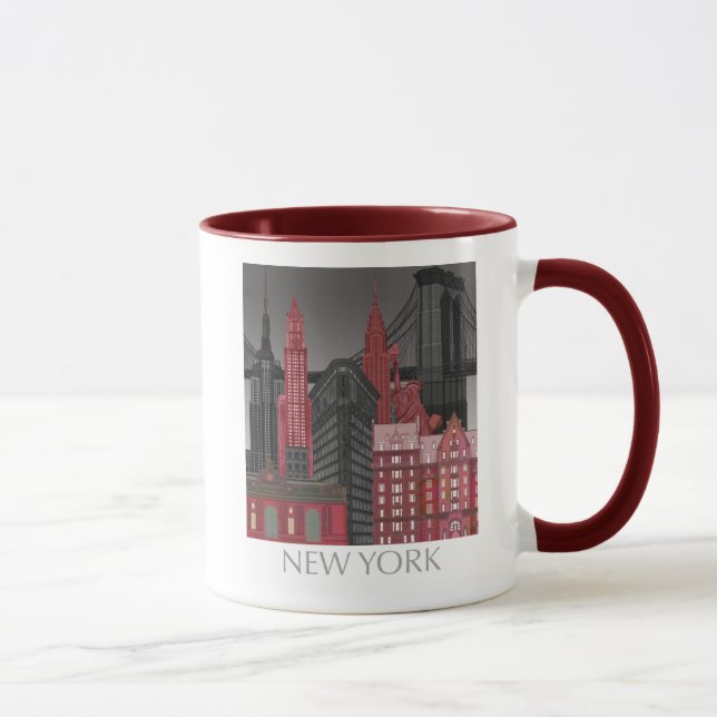 Mug Élévations de New York par nuit - Rouge (Droite)