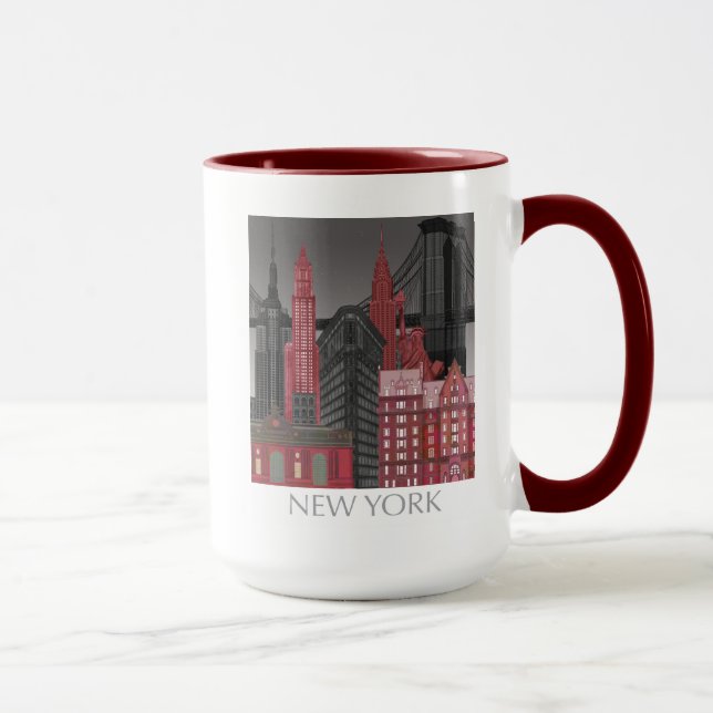 Mug Élévations de New York par nuit - Rouge (Droite)