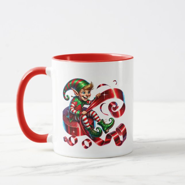 Mug Elfe de Noël festif ajouter monogramme (Gauche)