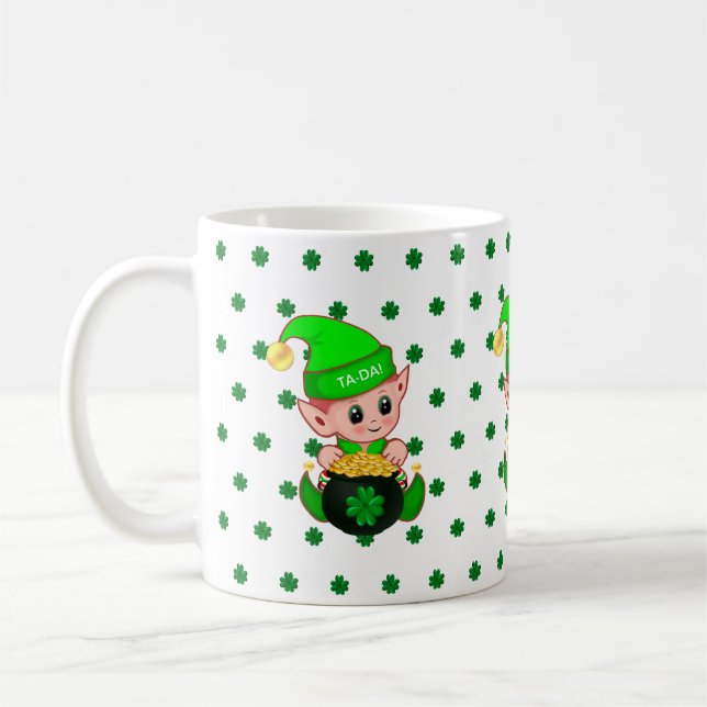 Mug Elfe mignon, pièces d'or et trèfles chanceux (Gauche)