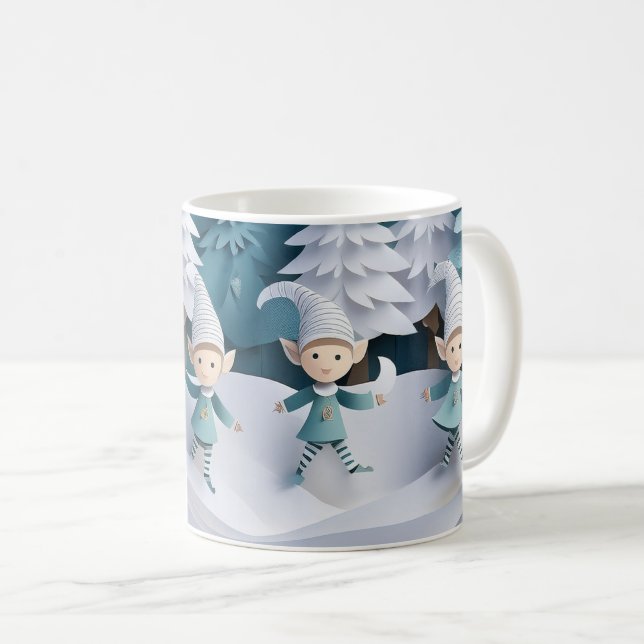 Mug Elfes découpés dans la neige de Noël  (Devant droit)