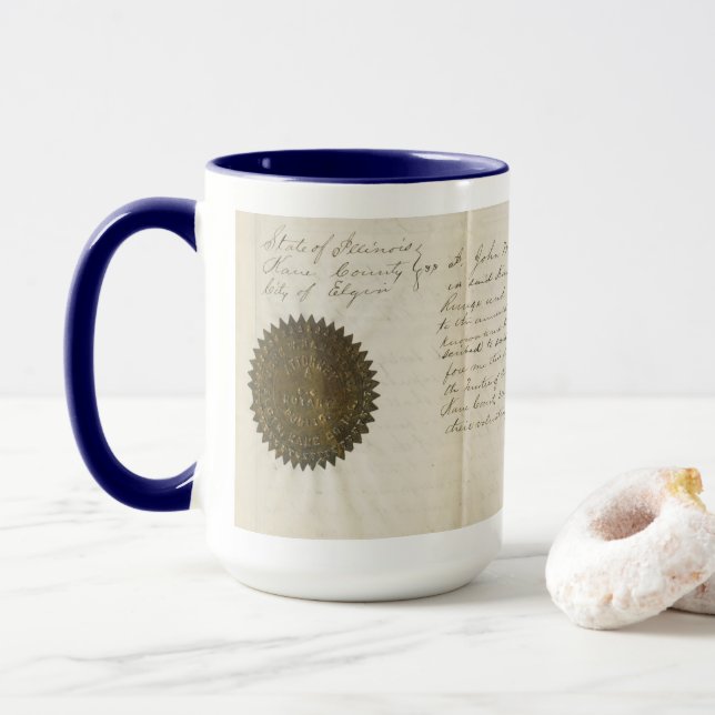 MUG ELGIN ILLINOIS J W RANSTEAD ALS CAFE BUILDING 1870 (Avec donut)