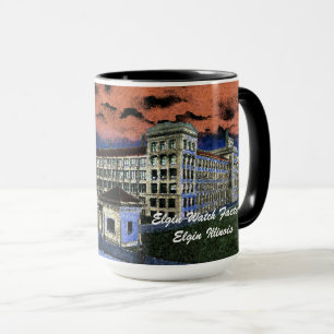 Mug Elgin Watch Factory Aquarelle colorée 1920 Art