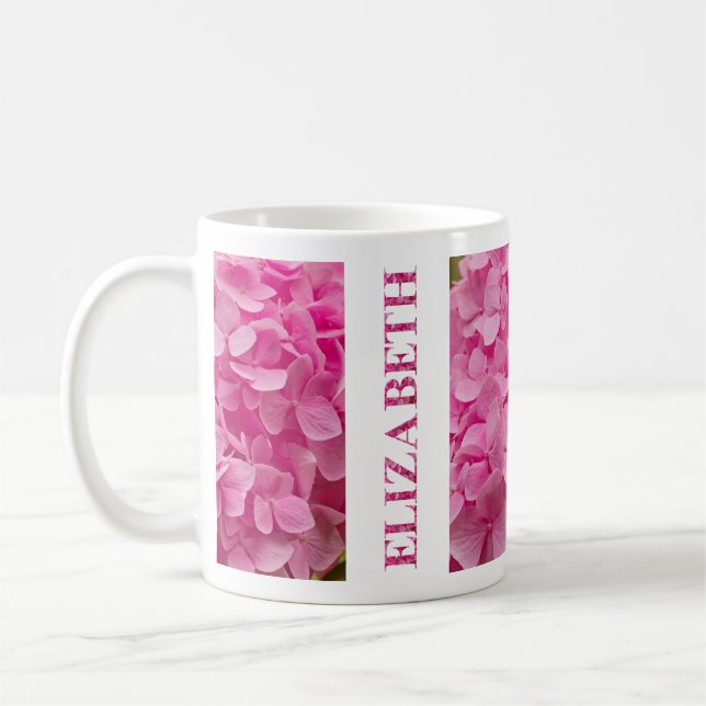 Mug "Elizabeth" Pink Spring Hydrangea Floral Lettres (Gauche)