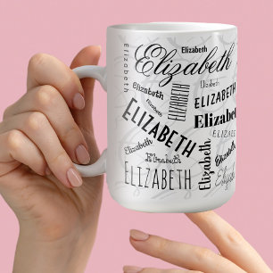 Mug Elizabeth Typographie Nom noir blanc