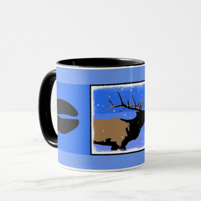 Mug Elk bouillonnant en hiver - Art original de la fau (Devant gauche)