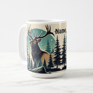 Mug Elk personnalisé en forêt avec ciel étoilé