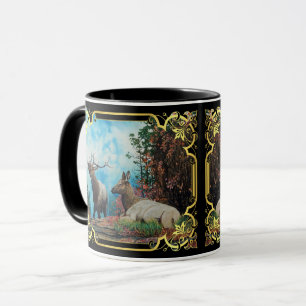 Mug Elk, taureau et vache dans la boue forestière du M