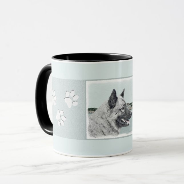 Mug Elkhound norvégien à la peinture de village - Chie (Devant gauche)
