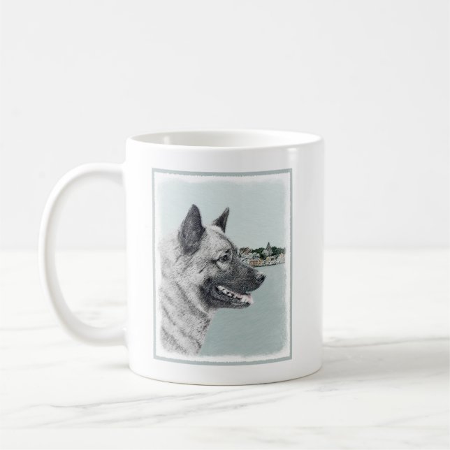 Mug Elkhound norvégien à la peinture de village - Chie (Gauche)