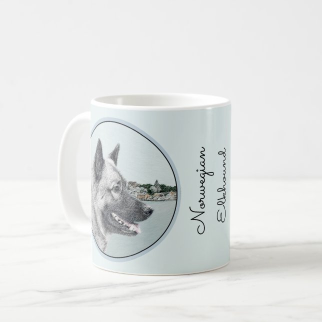 Mug Elkhound norvégien à la peinture de village - Chie (Devant gauche)