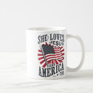Mug Elle Aime Jésus Et L'Amérique Aussi Drapeau Chréti