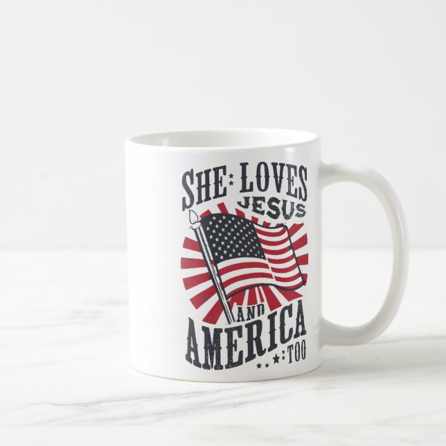 Mug Elle Aime Jésus Et L'Amérique Aussi Drapeau Chréti (Droite)