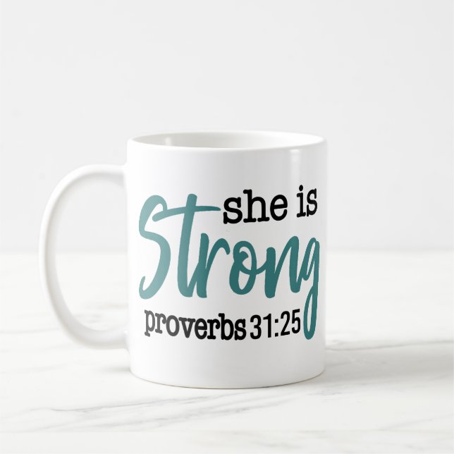 Mug Elle est forte Bible Verse Citation Proverbes 31 F (Gauche)