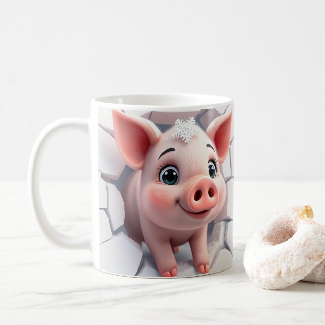 Mug Emballage 3d pour bébé cochon, conception de l'enr (Avec donut)