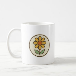 Mug Emblème circulaire rétro jaune daisy