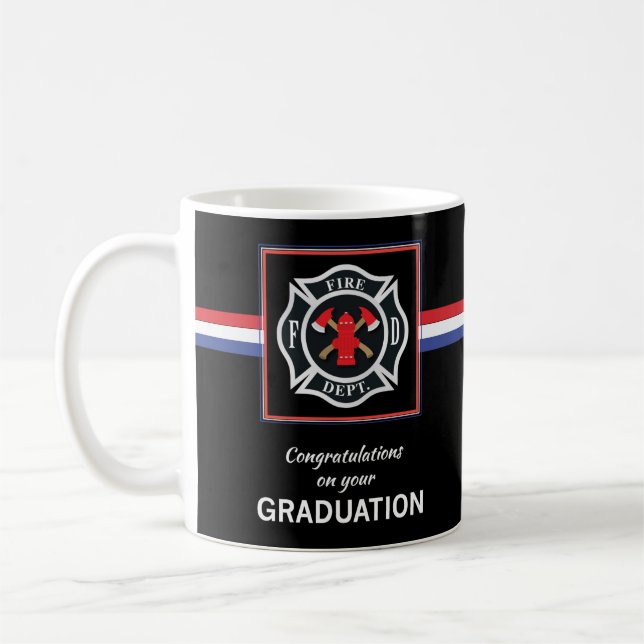 Mug Emblème de diplôme de l'académie des pompiers sur  (Gauche)