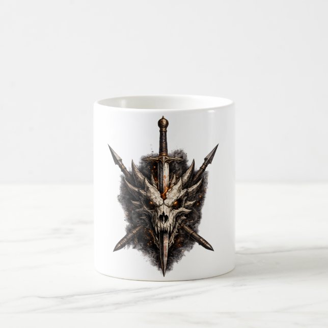Mug Emblème de guerrier à l'épée de crâne de fantasy s (Centre)