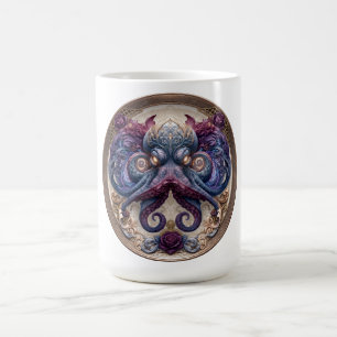 Mug Emblème de pieuvre Steampunk avec roses violettes