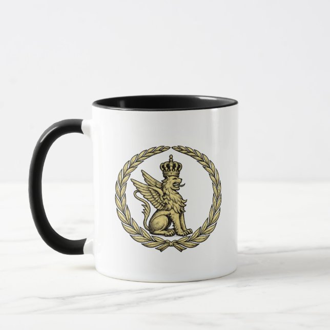 Mug Emblème doré de blason de lion ailé majestueux (Gauche)