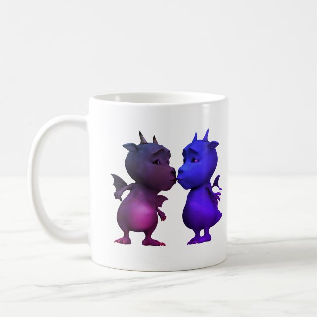 Mug Embrasse-moi vite Mignon Dragon Bébé Bleu et Rose (Gauche)