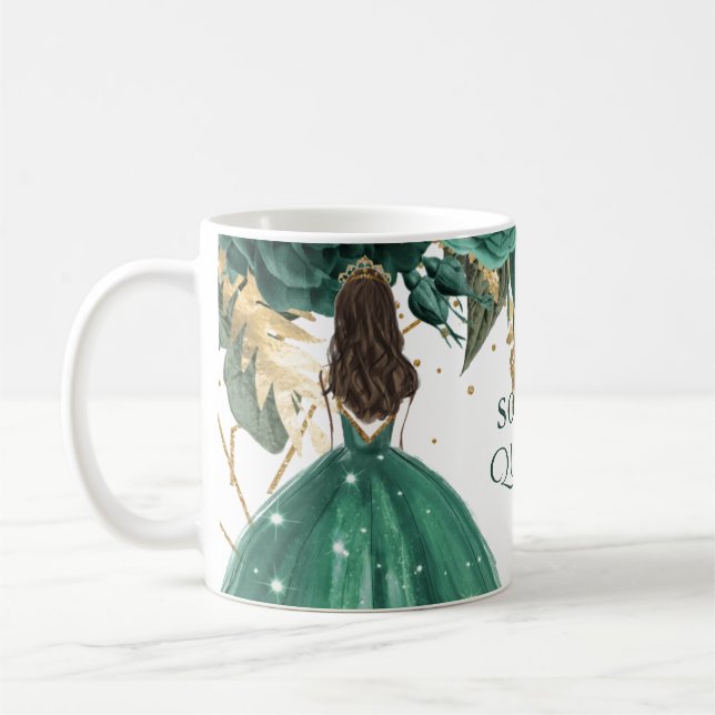 Mug Emerald Green Floral Princess Quinceanera (Gauche)