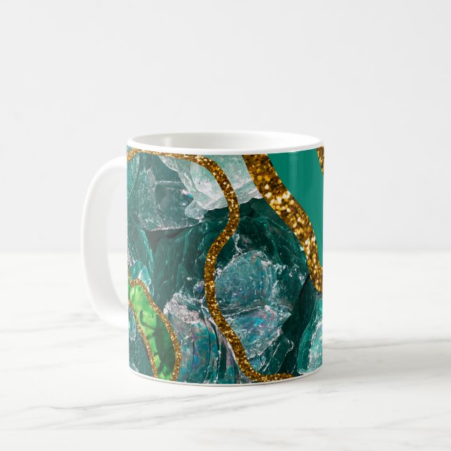 Mug Emerald Green & Gold Agate Parties scintillant (Devant gauche)