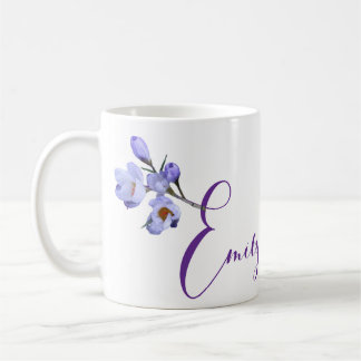 Mug Emily nom personnalisable joli bleu crocus floral