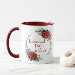 Mug Emmanuel personnalisé Dieu est avec nous Poinsetti