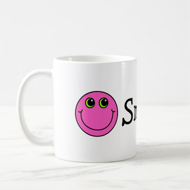 Mug Emoji de sourire rose fait face (Gauche)