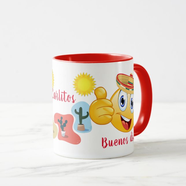 Mug Emoji mexicain personnalisé en Sombrero avec cactu (Devant droit)