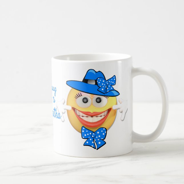 Mug Emoji souriant dans un Casquette bleu avec des vac (Droite)