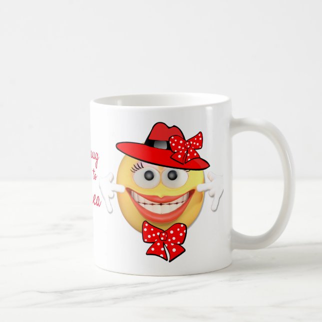 Mug Emoji souriant texte personnalisé en Casquette rou (Droite)