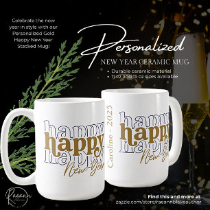 Mug empilé Bonne Année en or personnalisé