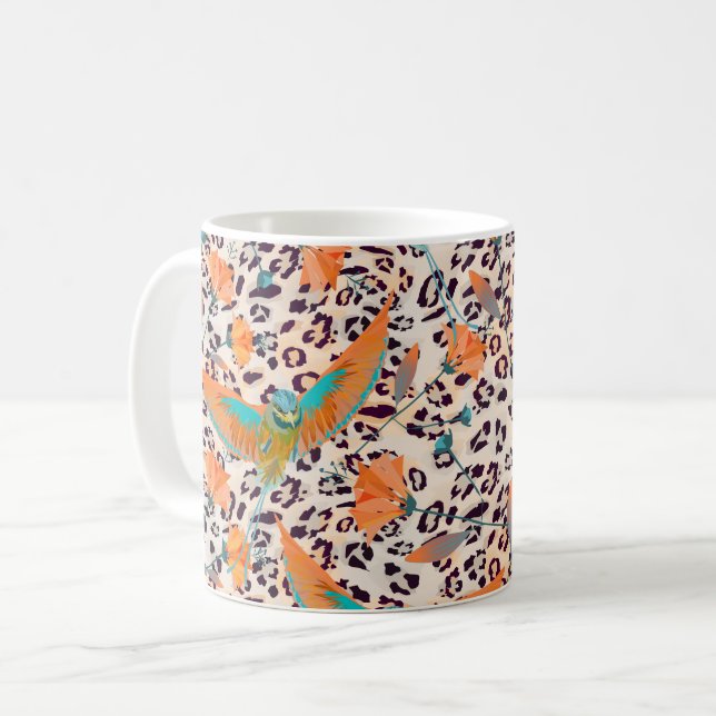 Mug Empreinte de léopard branché, oiseaux de paradis (Devant gauche)